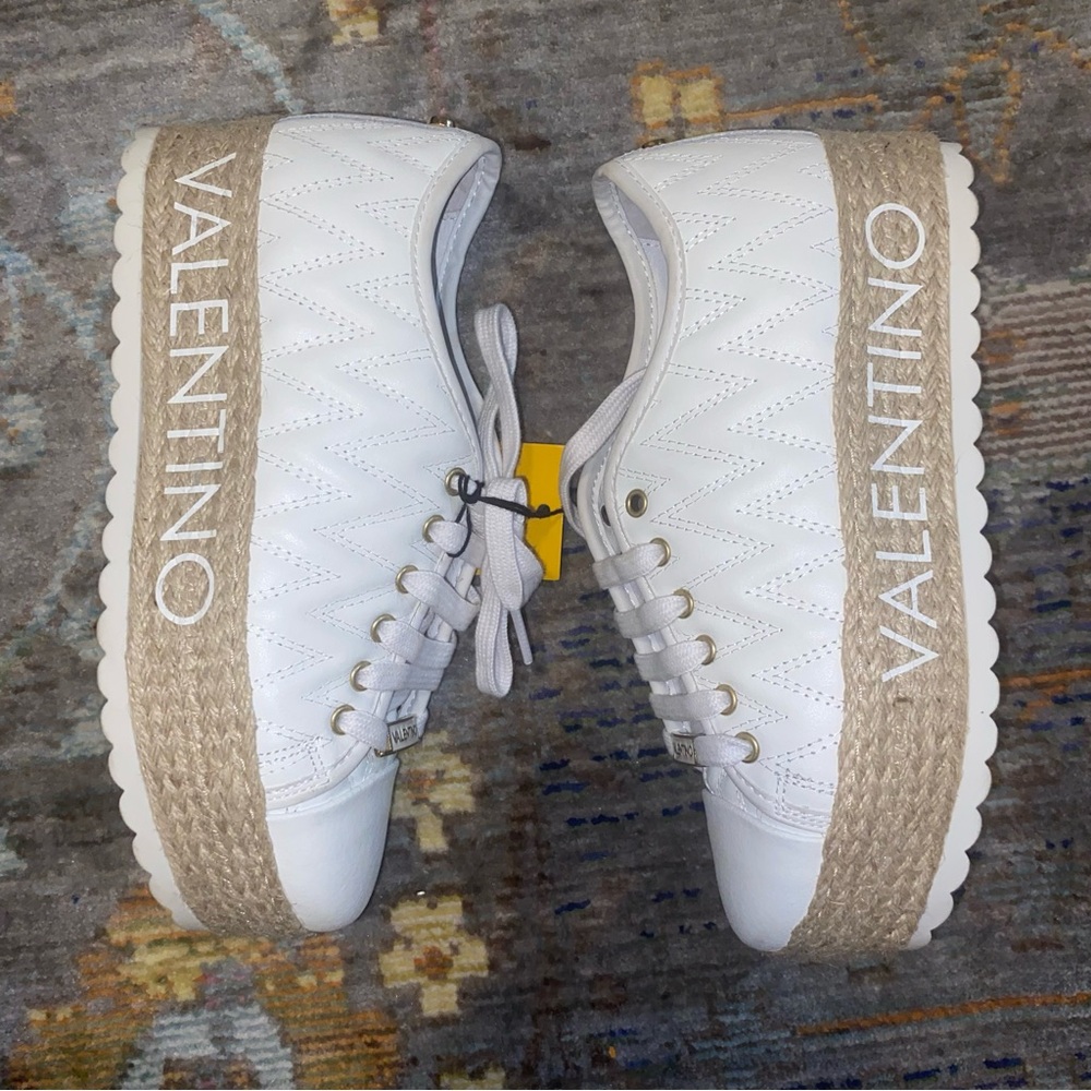 VALENTINO Quilted Leather Espadrille Platform Sneakers